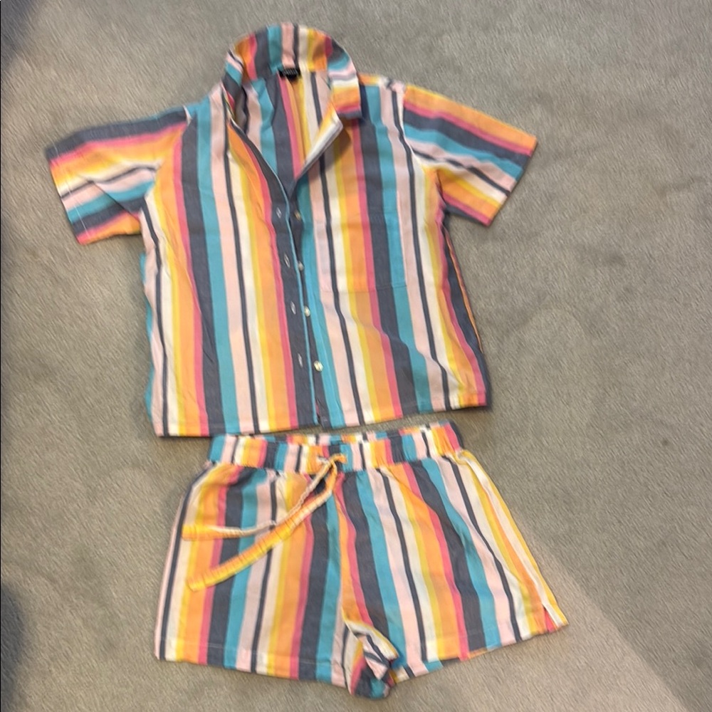 Colorful Striped Gap boxer shirt and button down pajama set